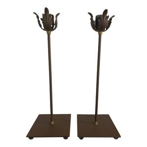 Adam Jackson Pollock Fire Farm Table Lamps in Rust Brown